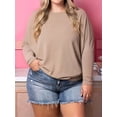 thumbnail image 4 of Women'S Long Sleeve Round Neck Soft Basic Batwing Sleeve Knitted Loose Pullover Autumn Fashion Clothing Camel M, 4 of 7