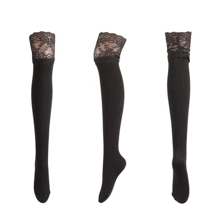 

BELLZELY Christmas Socks Clearance Spring Fall Women Solid Color Warm Lace Lengthened Over-the-knee Socks Stockings