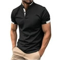 thumbnail image 1 of Birdeem Shirts for Men Mens Patchwork Fallow Button Round Neck Sports Short Sleeve Shirt, 1 of 1