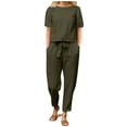 thumbnail image 1 of Conjunto de dos piezas de algodón y lino para mujer para el verano: camiseta de manga corta y pantalones anchos, traje informal holgado - S-XXXXXL, 1 of 8