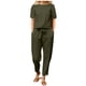 thumbnail image 1 of Conjunto de dos piezas de algodón y lino para mujer para el verano: camiseta de manga corta y pantalones anchos, traje informal holgado - S-XXXXXL, 1 of 8