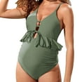 thumbnail image 2 of Fairnull Front Lace-up Side Ruched Adjustable Back Straps Maternity Monokini Sexy Ruffle Decor Push Up One-Piece Swimwear for Swimming Pool, 2 of 8