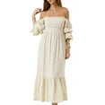 thumbnail image 1 of xiaxaixu Femmes Robes de Plage Longue Robe Manches Longues Épaule Couleur Unie / Robe Florale, 1 of 9
