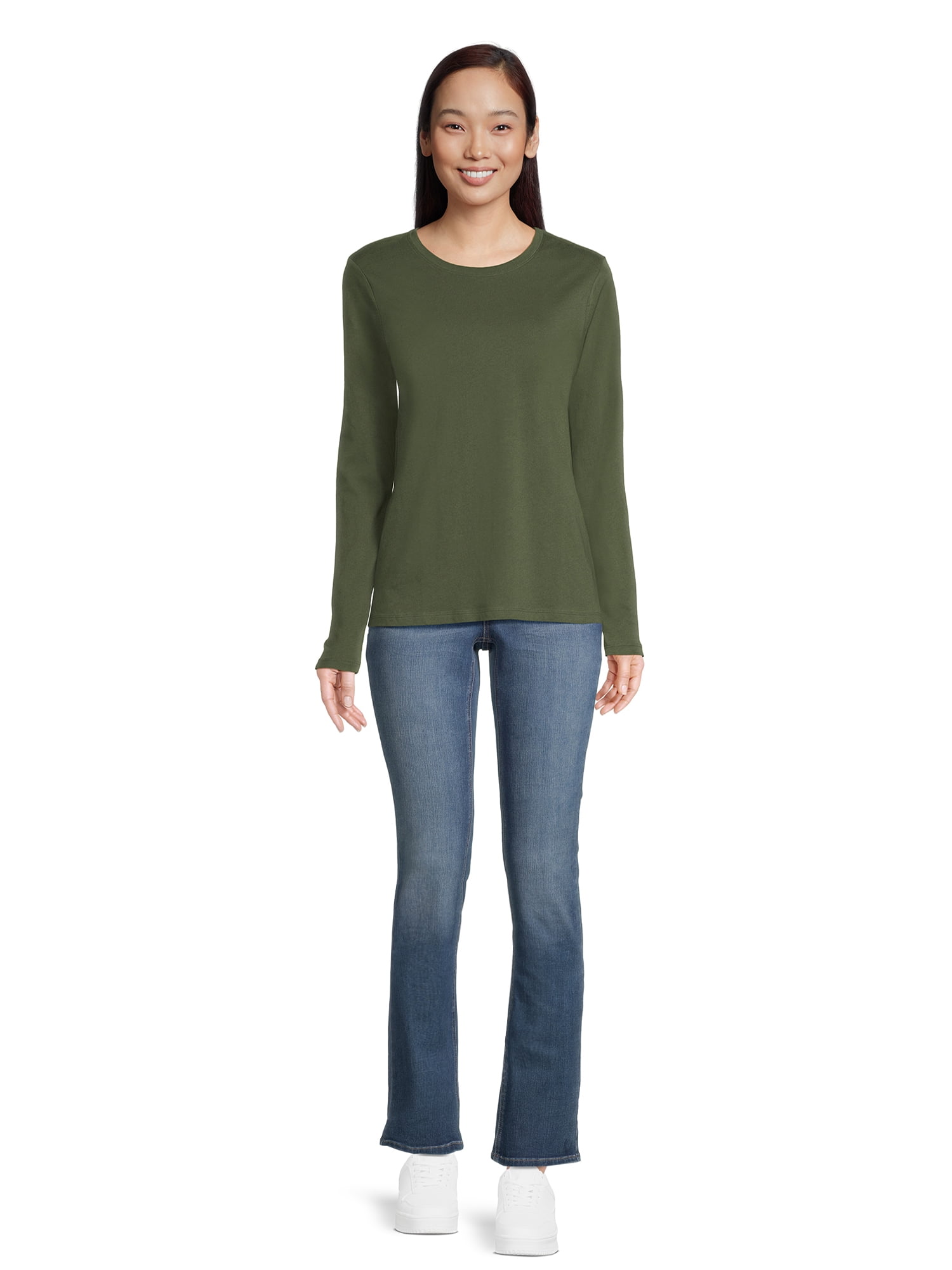 Time and Tru Women's Core Tee with Long Sleeves, Sizes S-3XL