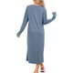 thumbnail image 3 of Noche de punto para mujer INSPIRE CHIC, con botones, cuello redondo, de manga larga, camisa de noche larga XL azul, 3 of 6