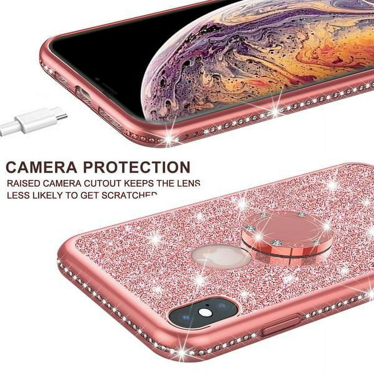 Apple iPhone 11 Pro Case for Girl Women, Glitter Cute Girly Ring Kickstand  Diamond Rhinestone Bumper Pink Clear Shock Proof Protective Phone Case  iPhone 11 Pro 5.8inch - Rose Gold 