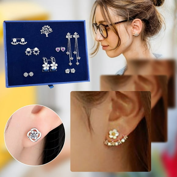 Fiudx Conjunto de Joyas S925, Elegante Colección de Pendientes, Impresionantes Detalles de Diamantes de Imitación, Estilos Versátiles para Combinar con Cualquier Atuendo, Ideal para Bodas, Fiestas y