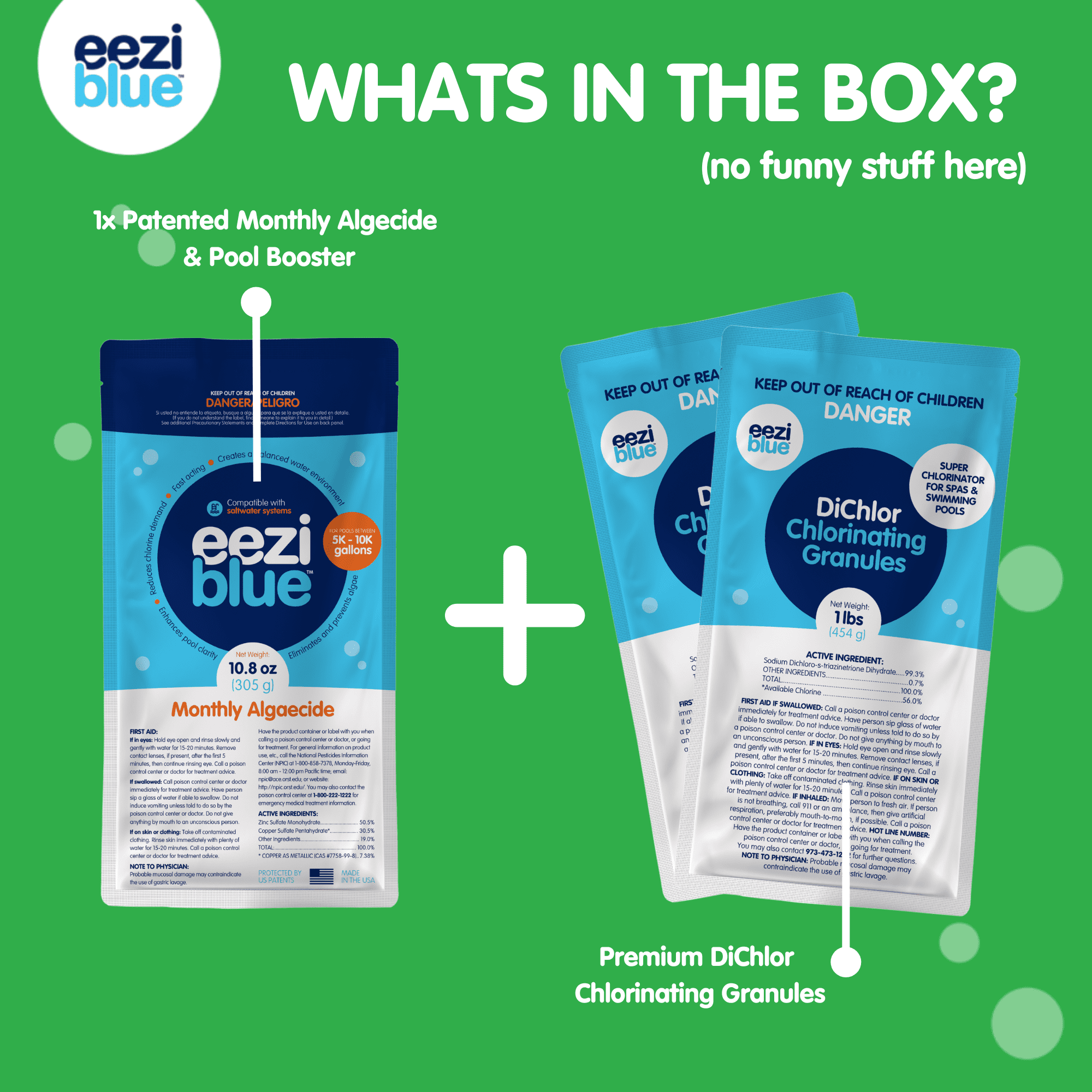 Eeziblue Green Reaper™, Green to Blue Kit for Swimming Pools - Easy-to-Use Kit for Fighting Severe Algae Bloom in 24 Hours, up to 10,000 Gallons