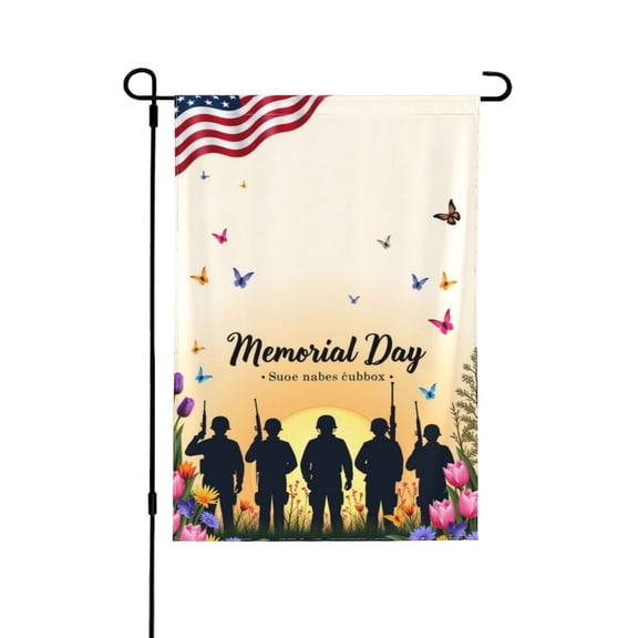 Memorial Day Garden Flag Double Sided 12x18 Inch Patriotic USA Flag Flowers Soldiers Yard Flag Outdoor Decoration For House Lawn Patio