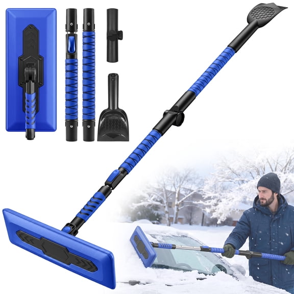 2-in-1 Snow Brush for Car Snow Broom and Detachable Ice Scraper with Non-Abrasive Silicone Head for Cars, Trucks, SUVs