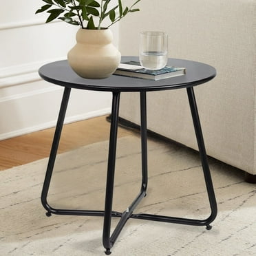 CERBIOR Metal Tray End Table, Round Accent Coffee Side Table, Anti-Rust and Waterproof Sofa Side Table for Living Room Bedroom Balcony (Bright Black)