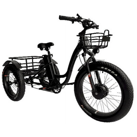 Mobility4less 48V Black Electric Tricycle with Front and Rear Carrying Basket