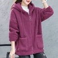 thumbnail image 3 of comerut Women Coat Thick Solid Color Pockets Long Sleeves Loose Warm Plush Zipper Cardigan Winter Jacket for Outdoor, 3 of 8