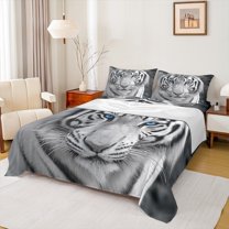 Feelyou 3D Grey Tiger Full Size Sheets for Teens, Woodland Wildlife Bed Sheets, Rustic Farmhouse Animal Sheet Sets, Microfiber Bedroom Decor, 4pcs