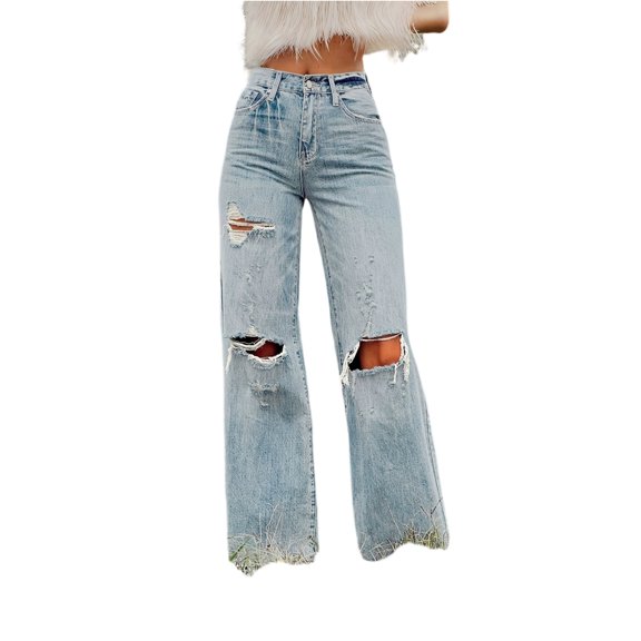 High Waisted Straight Leg Jeans Y2k Frayed Raw Hem Ripped Distressed Jean Travel Cropped Pants Cowgirl Outfits Trendy Stretchy Baggy Jean Ankle Denim Pants with Pockets Boyfriend Jeans for Women