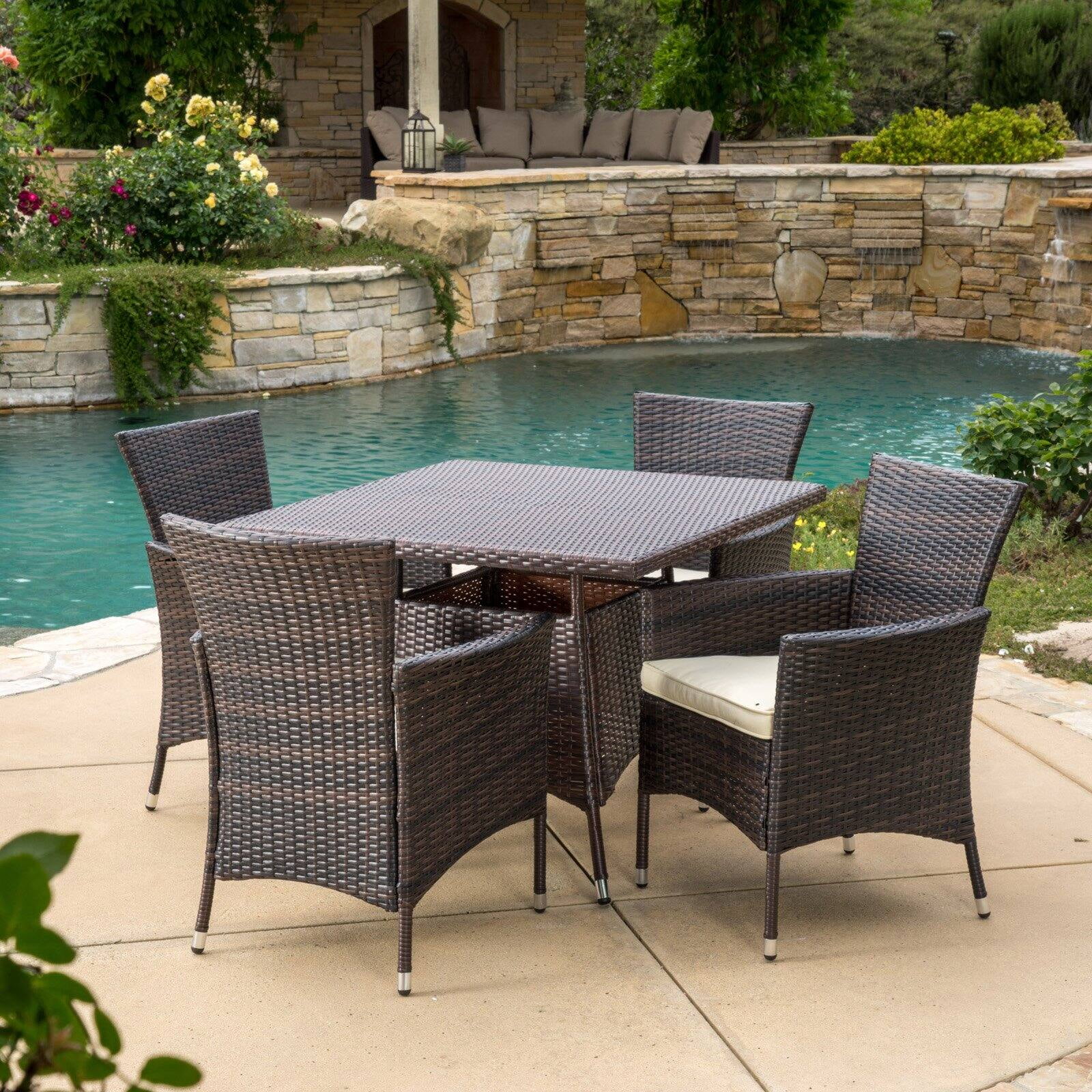 Sophia Wicker 5 Piece Square Patio Dining Set with Cushions - Walmart.com