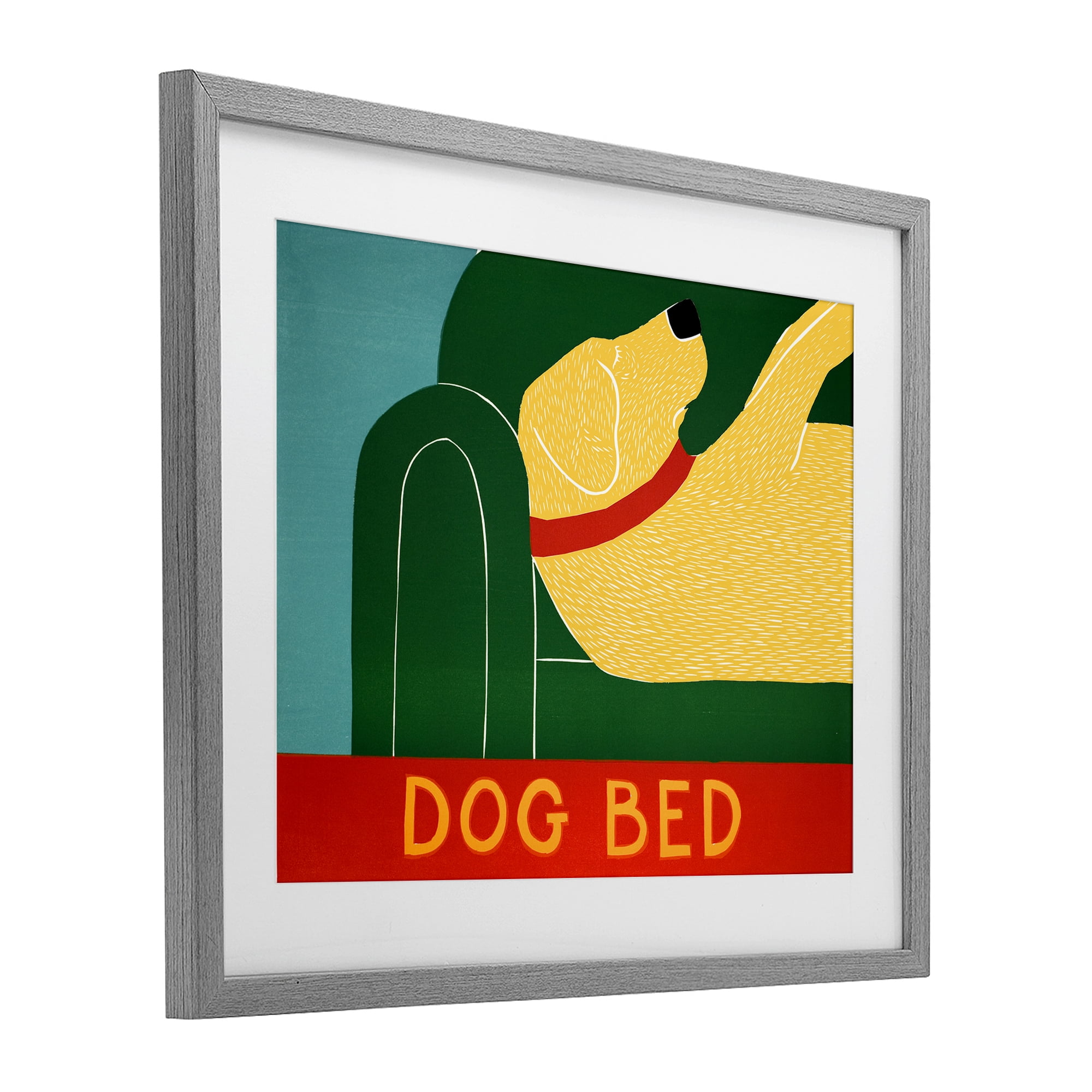 Dog Bed Labrador Gray Framed Print Under Glass, design by Stephen Huneck