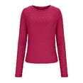 thumbnail image 4 of ZHYou Women Slim Fit Leaf Pattern Knit Tops,Long Sleeve,Round Neck Stretchy Soft Fashion Sweaters,Hot Pink,Size L, 4 of 8