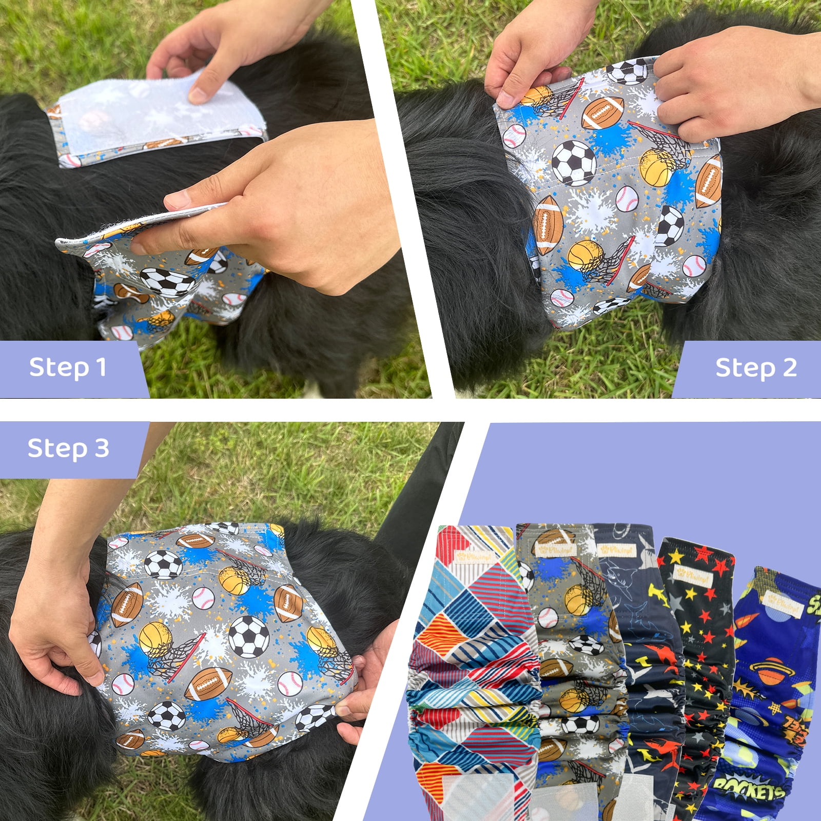 BLIWINPT Dog Belly Bands for Male Dogs Premium Washable Doggy Diapers Washable Dogs Belly Bands with Cute Patterns 5packs (XXL, 21” - 27” Waist)