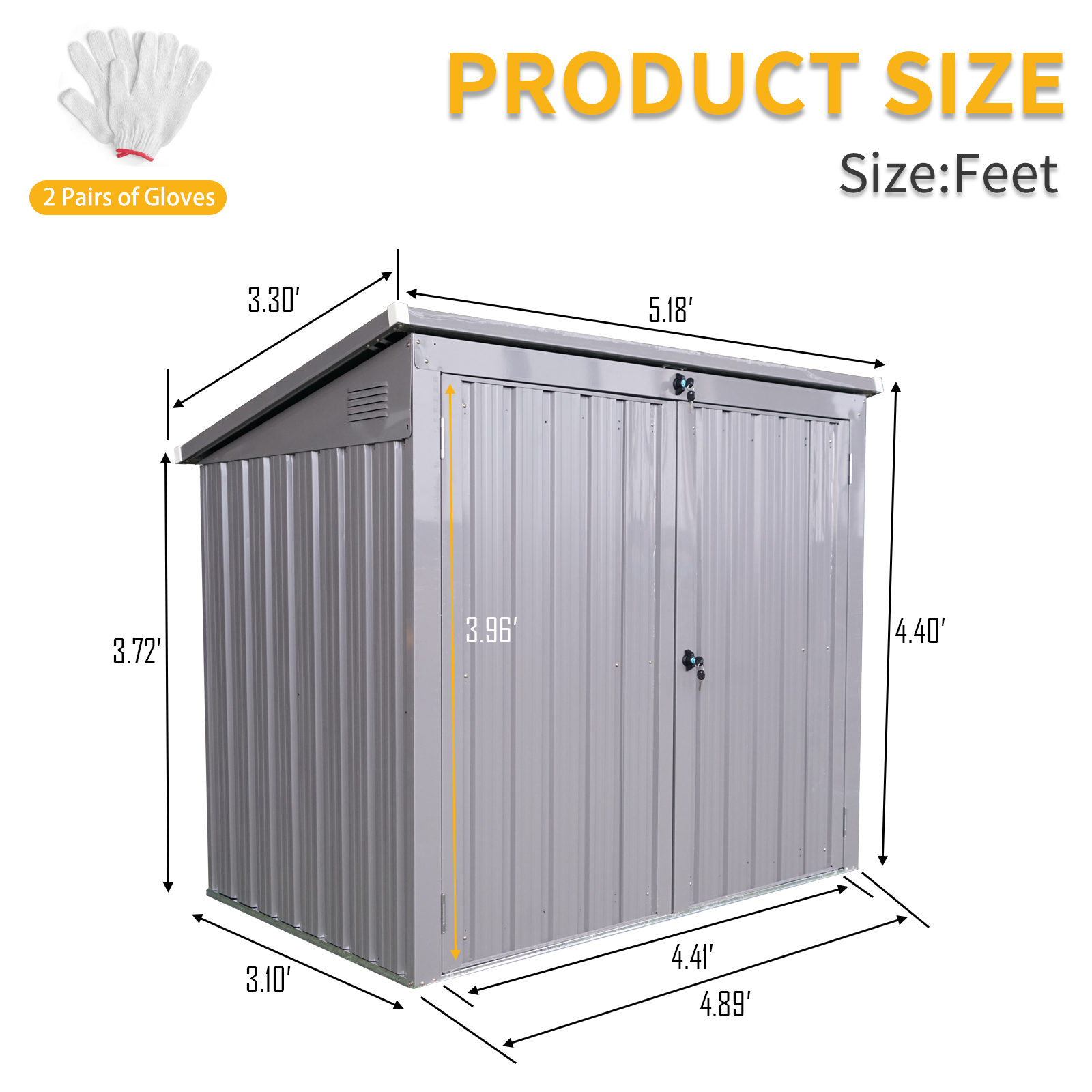 Witaxima Metal Outdoor Garbage Bin Shed for 2 Trash Cans, 62.25"L x 40"W x 52.75"H, Galvanized Steel Storage Shed for Garden/Yard, Lockable Door & Sloped Roof, Gray