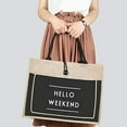 thumbnail image 3 of VOGRYE HELLO WEEKEND Printed Custom Jute Tote Bags with Canvas Front Pocket Reusable Natural Burlap Bags for Gifts, Shopping, 3 of 6