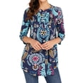 thumbnail image 5 of ZXSXSY Women Floral Print 3/4 Sleeve Buttons Pleated Front Blouse, 5 of 7