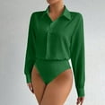 thumbnail image 2 of Satin Bodysuits for Women Button Down Collared Long Sleeve Shirt Slim Fit Lightweight Blouses Bussiness Casual Outfits Base Layer Shirts Office Body Suits Spring Summer Blouse Tops, 2 of 8