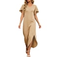 thumbnail image 3 of zbxnLI Summer Dress for Womens V Neck Short Sleeve T Shirt Dresses Casual Loose Beach Vacation Long Sundress, 3 of 7