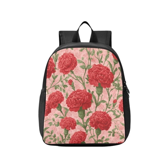 Toddler Backpack Elegant Red Carnation Pattern Waterproof Lightweight Backpack Casual Mini Daypack for Daycare & Travel