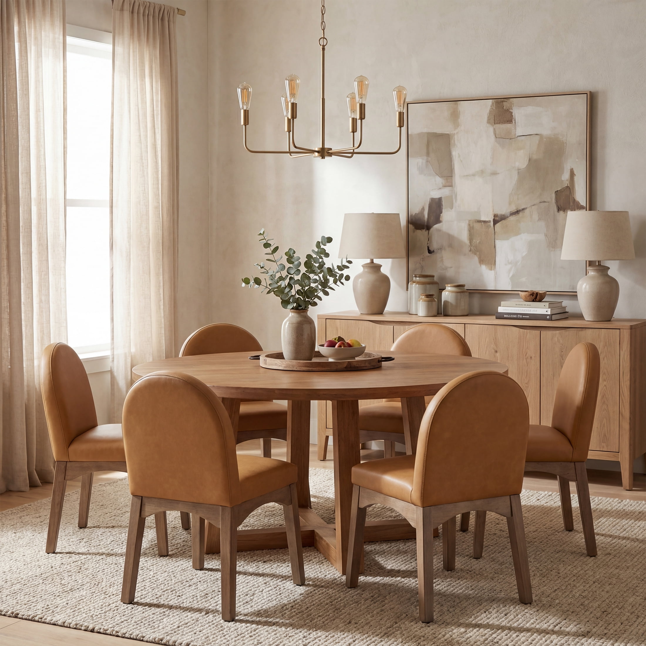 Guyou Modern Dining Chairs Set of 2, PU Upholstered Dining Room Chairs, Mid Century Wooden Kitchen Side Chairs for Dining Room, Kitchen, and Living Room, Brown