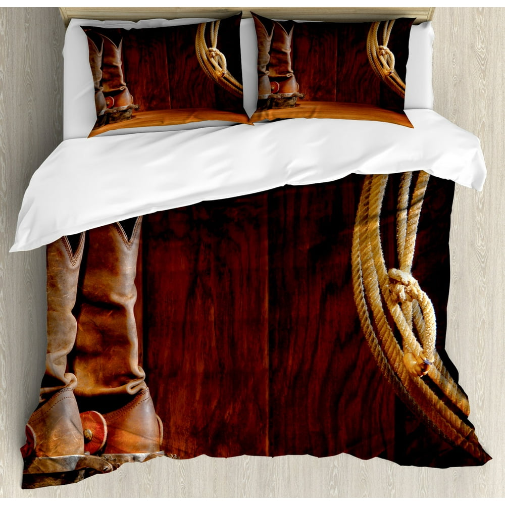 Western Duvet Cover Set, American Style Cowboy Wild West Culture