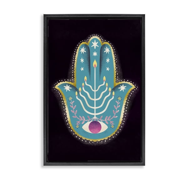 Stupell Industries Eclectic Spiritual Folk Style Hamsa Black Floating Frame Canvas Art, 17 x 25, by Hannah Moren