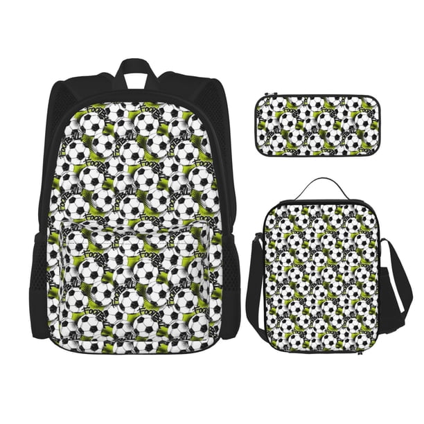 Disketp Soccer and Football Mochila Estampada de Gran Capacidad con Lonchera y Estuche, Set de 3 Piezas para Estudiantes