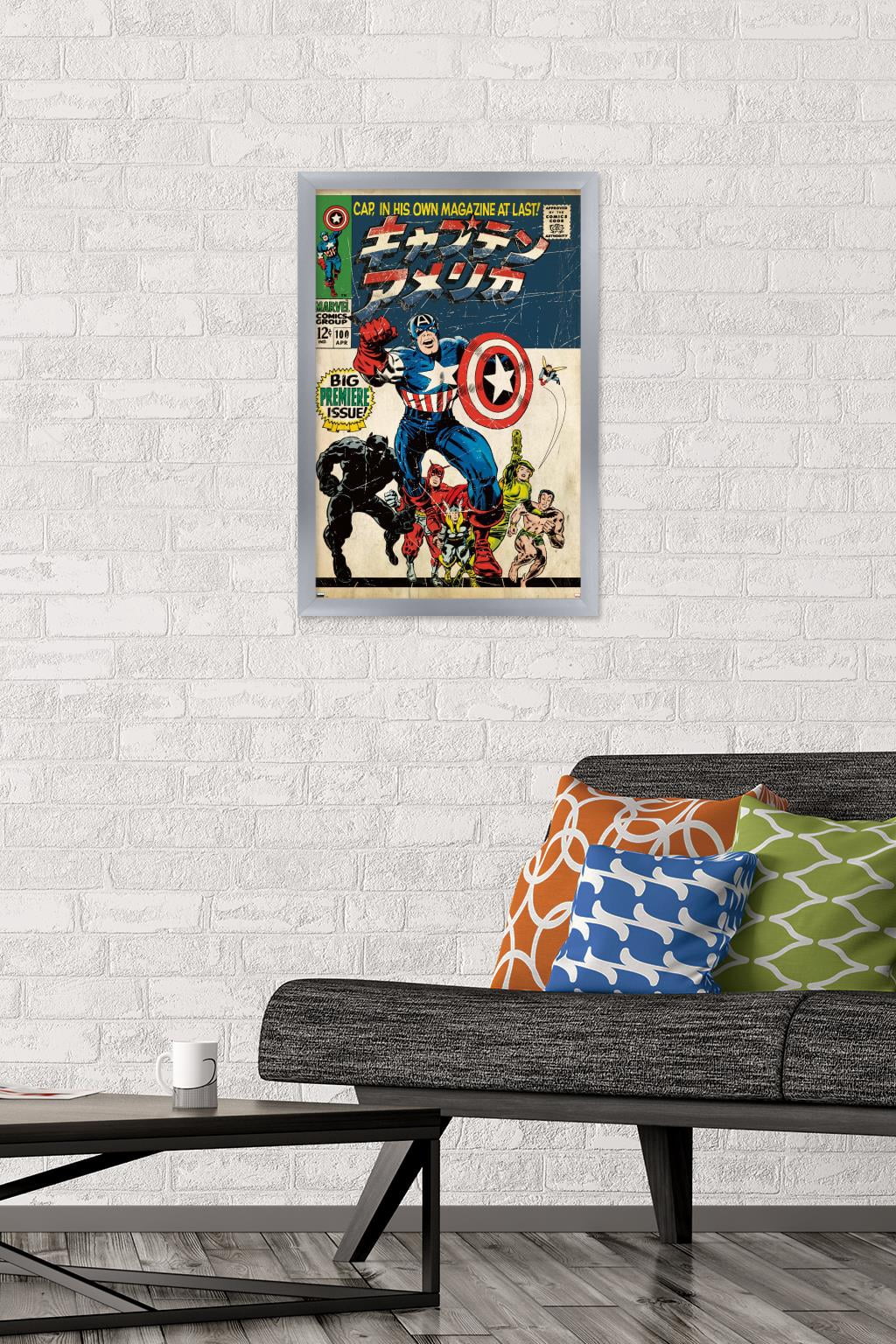 Marvel Katakana - Captain America #100 Wall Poster, 14.725" x 22.375" Framed