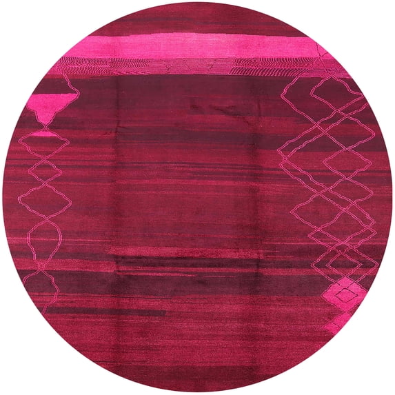 Ahgly Company Indoor Round Mid-Century Modern Crimson Red Oriental Area Rugs, 5' Round