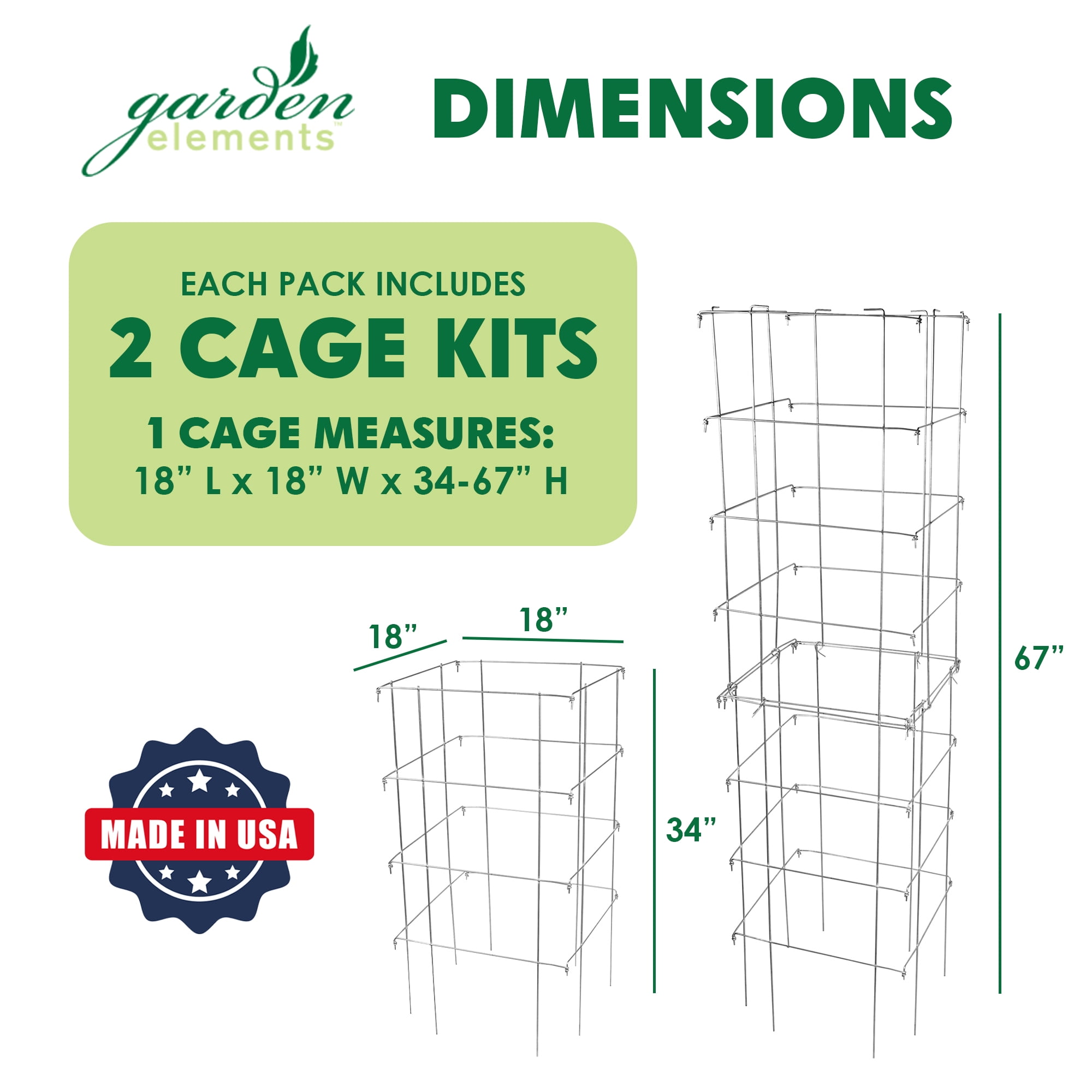 Garden Elements Square 8-Leg Heavy-Duty Collapsible Tomato Cages, 67in (Pack of 2)