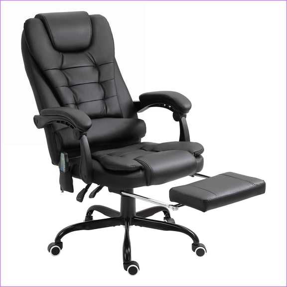 Recliners, 7-Point Vibrating Massage High Back Executive Chair with Lumbar Support, Footrest, Adjustable Height | Black | Faux Leather