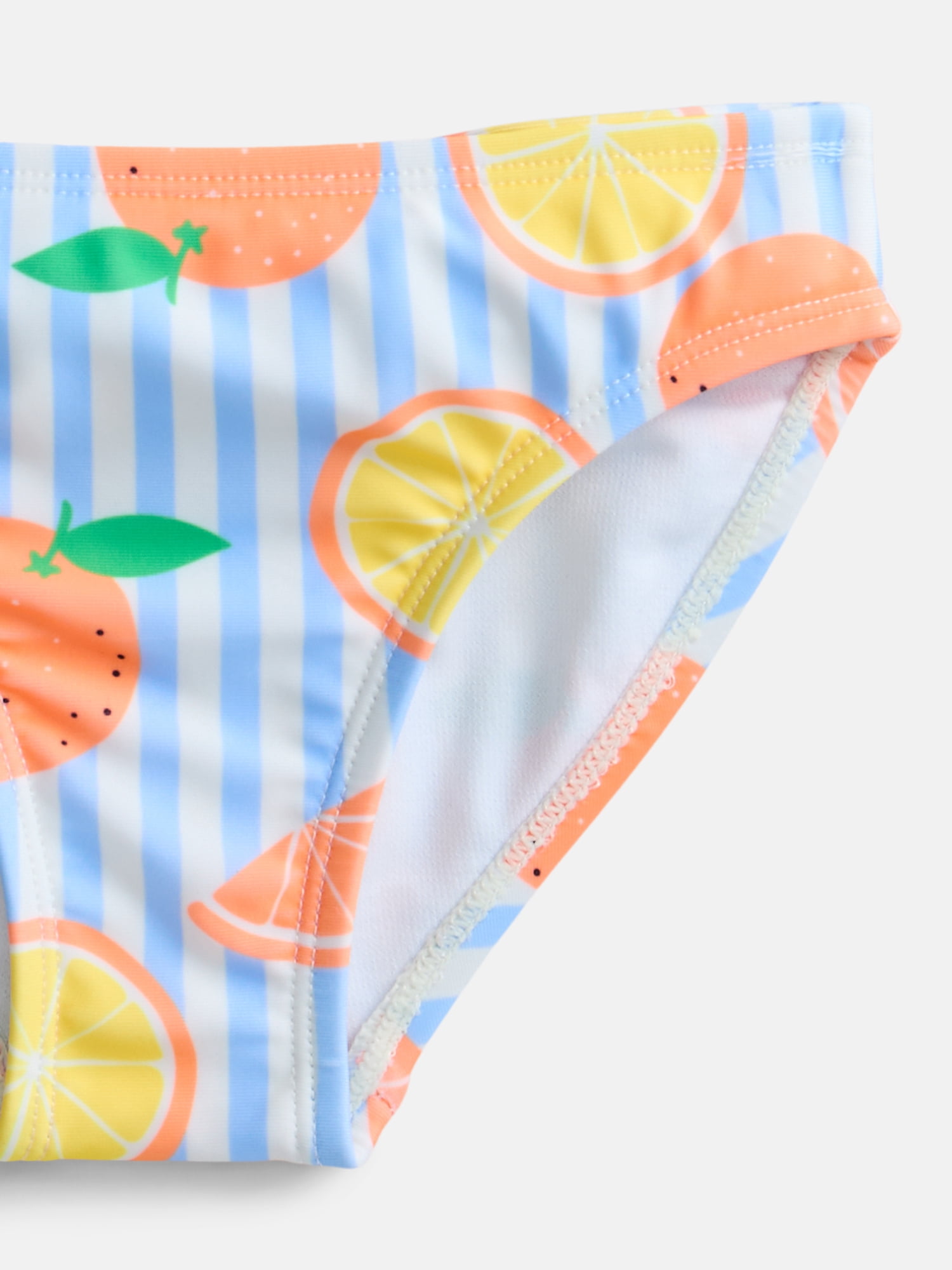 Wonder Nation Girls Citrus Print Ruffle Swimsuit Top and Bottom Set with UPF 50, 2-Piece, Sizes 4-18