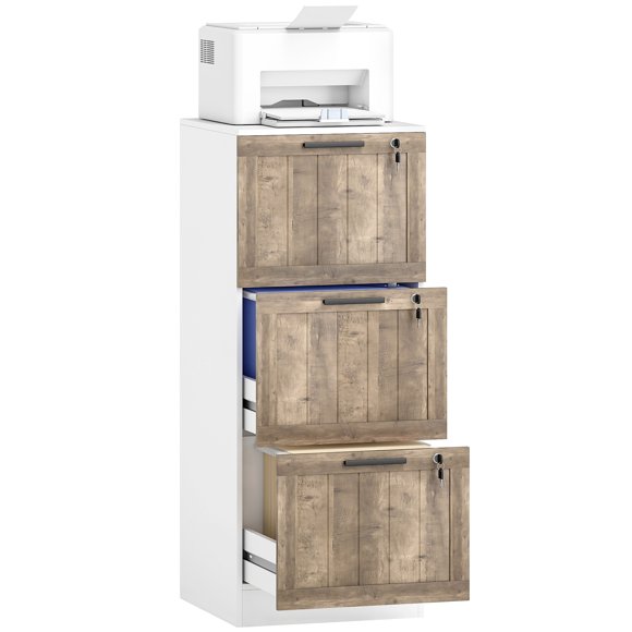HOMCOM 3 Drawer File Cabinet with Lock Filing Cabinet for A4 Letter White