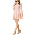thumbnail image 2 of INSPIRE CHIC Women's Peter Pan Collar Swiss Dots Long Sleeve Retro Mini Dress Pink S, 2 of 5