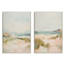 Kate and Laurel Sylvie Beaded Tranquil Landscape III and V Vintage Framed Canvas Wall Art Set by Amy Lighthall, 2 Piece Set 23x33 White, Abstract Nature Painting Art for Wall
