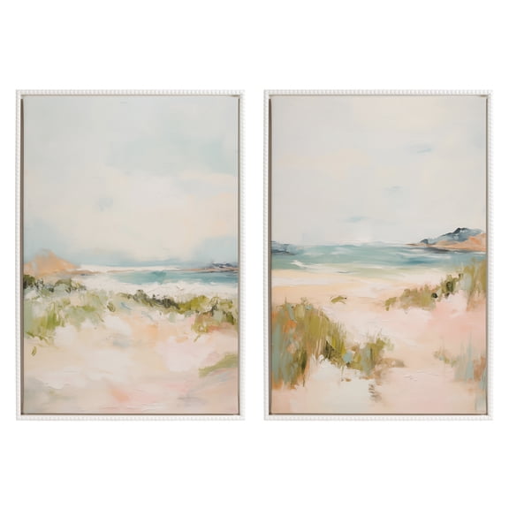 Kate and Laurel Sylvie Beaded Tranquil Landscape III and V Vintage Framed Canvas Wall Art Set by Amy Lighthall, 2 Piece Set 23x33 White, Abstract Nature Painting Art for Wall