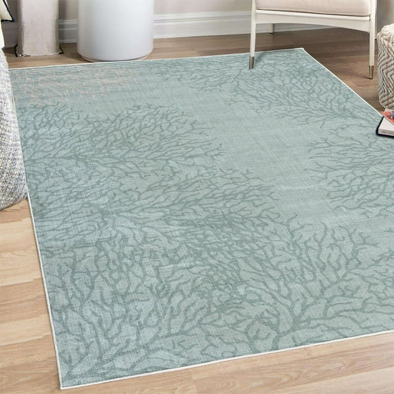 Coral Decorative Rug, Marine Art Print of Leafless Branch Look Reef Pattern Nautical Ocean Motif, Quality Carpet for Bedroom Dorm and Living Room, 6 Sizes, Baby Blue Pale Peach, by Ambesonne