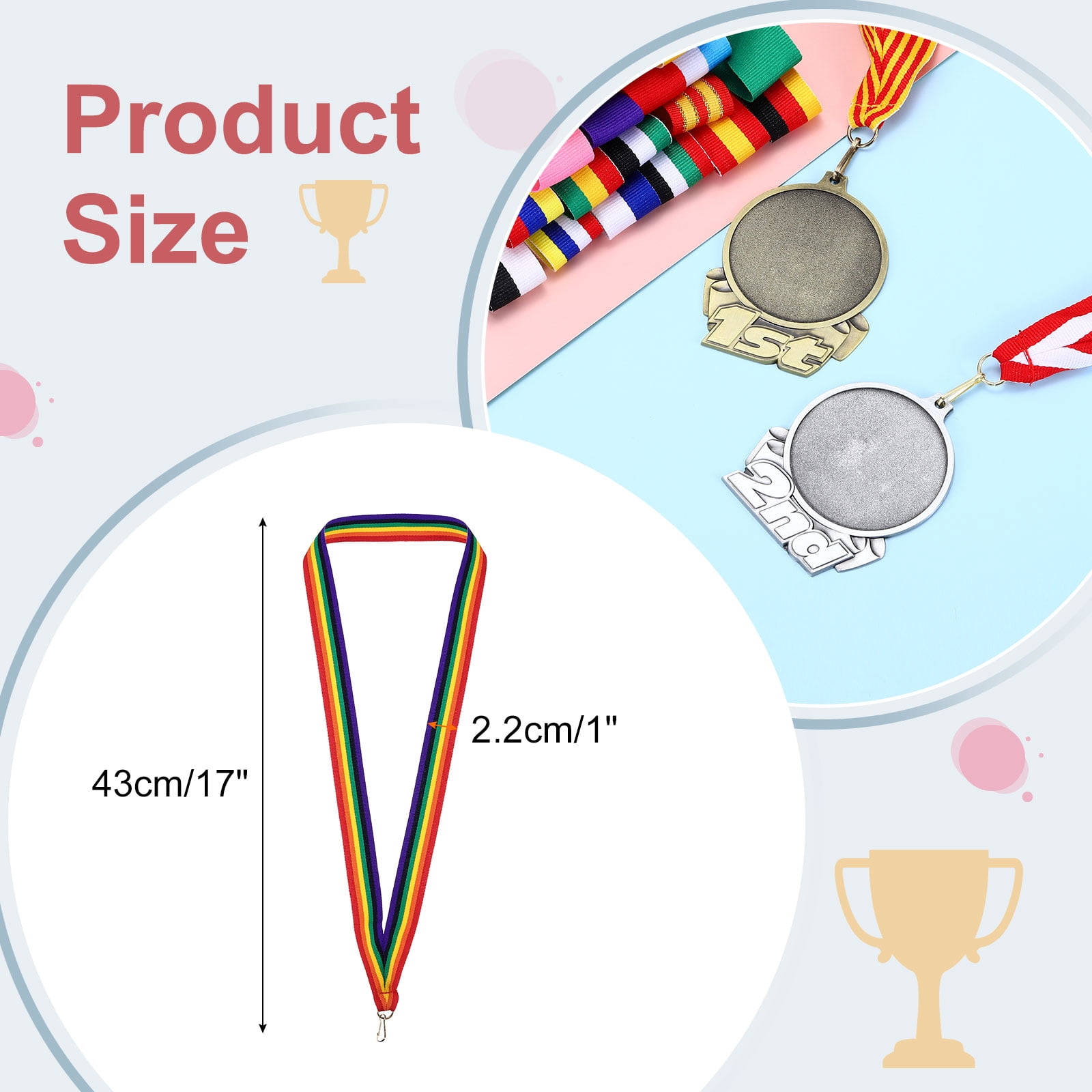 Uxcell 50Pcs Award Neck Ribbons with Snap Clip Medal Lanyards Colorful