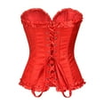 thumbnail image 5 of Corsets for Women Ruffles Lace Up Overbust Bustier Halloween Cosplay Costume with Bow Tie Front Adjustable Slimming Ruched Girdle for Women Red L, 5 of 9