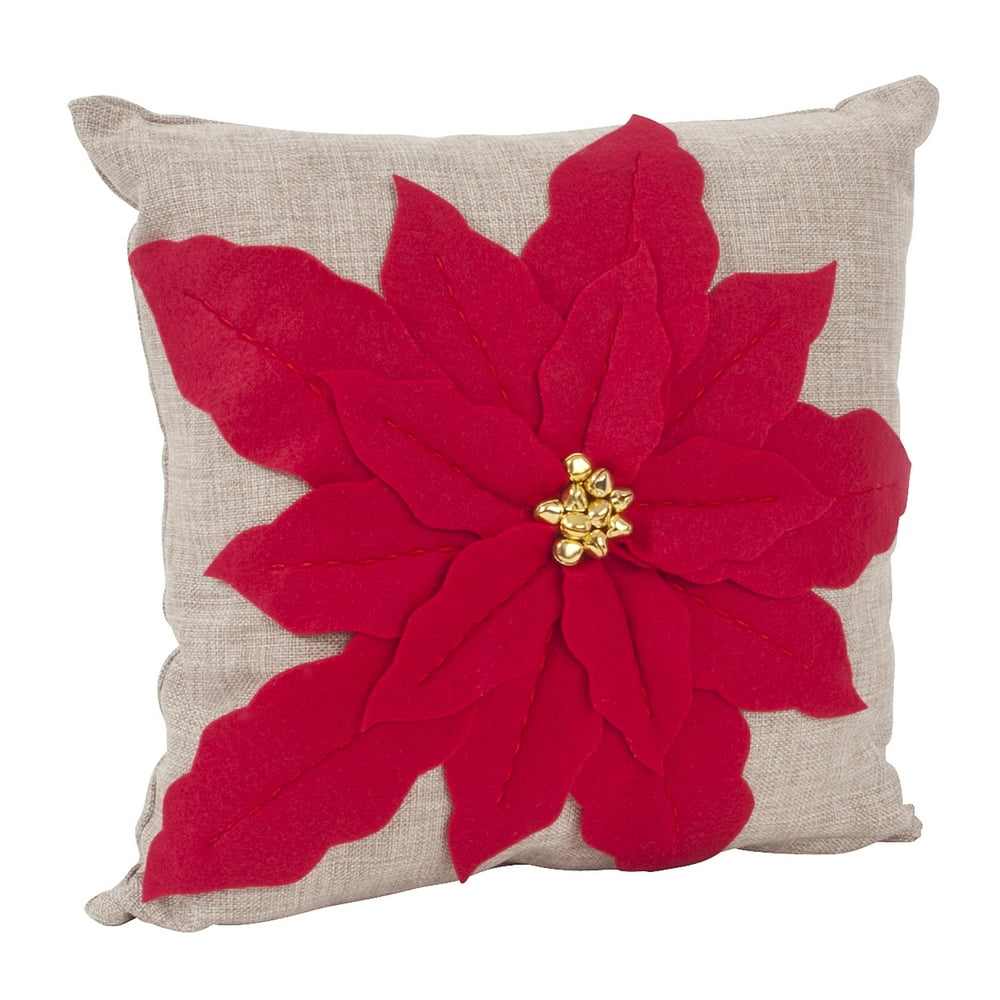 Holiday Unique 3D Poinsettia Christmas Decorative Throw Pillow (Red 17"x17" Throw Pillow