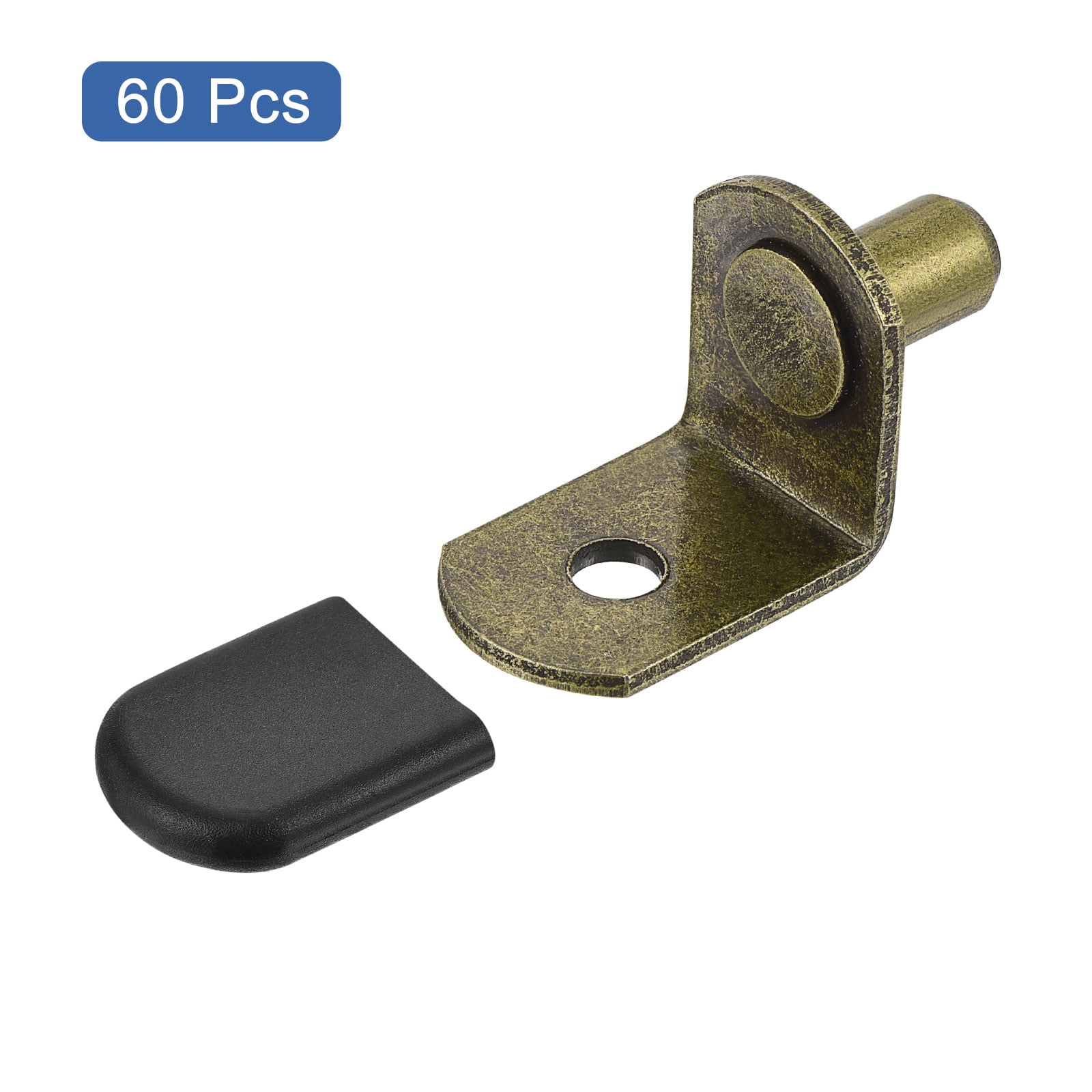 Shelf Support Pegs, 60pcs 6mm(1/4") L-Shaped Support Bracket Pegs Shelf Pin with Rubber Sleeve for Furniture Shelves Supplies, Bronze Tone