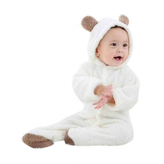 Esho Newborn Baby Boys Girls Fleece Hooded Romper Jumpsuit Infant Winter Warm Bodysuit Outfits Clothes