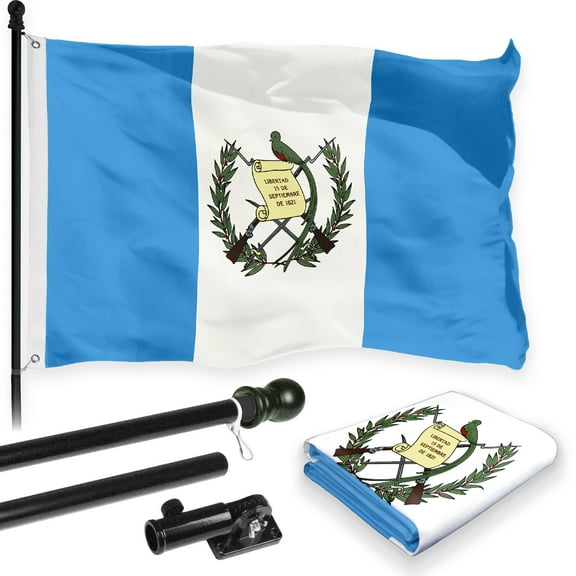 G128 Combo Pack: 6 Feet Tangle Free Spinning Flagpole (Black) Guatemala Guatemalan Flag 3x5 ft Printed 150D Brass Grommets (Flag Included) Aluminum Flag Pole