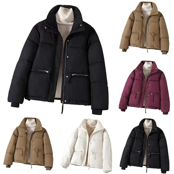 FRSASU Women's Winter Coat Full-Zip Down Jacket Waterproof Puffer Coat Warm Parkas Long Sleeve Outerwear White